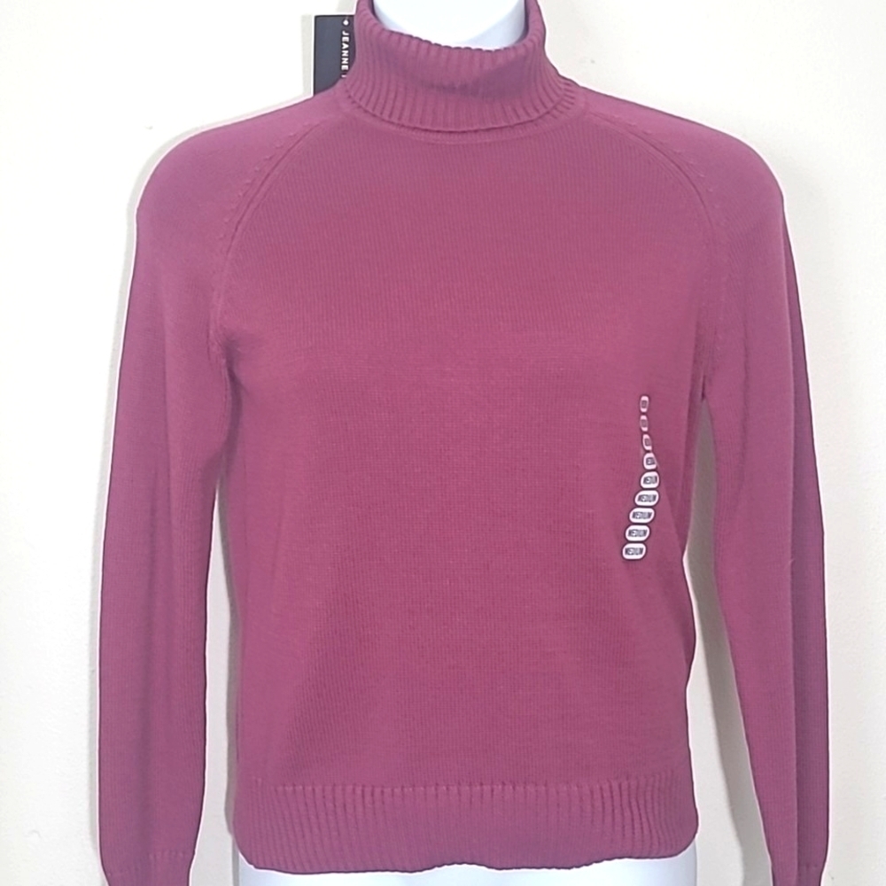 Turtleneck sweater Burgandy 100% Cotton stretch knit New Medium